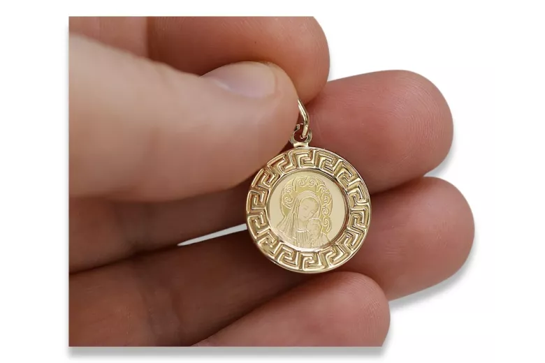 Італійський жовтий14k золотий медальйон Марія ікона підвіска pm007y