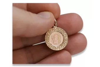 Rose  14k 585 gold Mary medallion icon pendant pm007r