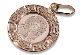 Rose  14k 585 gold Mary medallion icon pendant pm007r