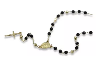 Italian 14k 585 gold rosary chain with onyx stones rcc005y