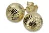Italian yellow 14k 585 gold diamond cut ball earrings cen023y