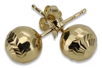 Italian yellow 14k 585 gold diamond cut ball earrings cen024y