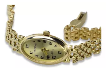 Итальянский желтый 14k 585 золото женские часы Geneve Lady Gift lw088y
