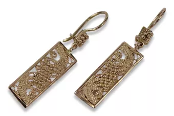 Руска роза розова съветска 14k 585 злато СССР реколта висящи обеци ven171