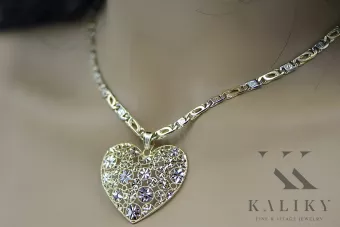 Gold 14k modern heart pendant & Tiger chain cpn003yw&cc031yw