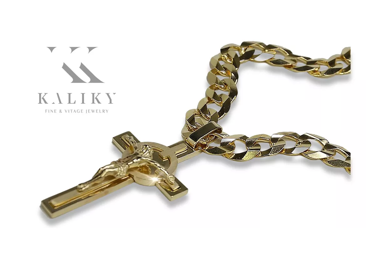 Croix catholique en or jaune 14 carats avec chaîne élégante ctc096y&cc099y