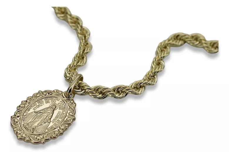 Злато 14k 585 Богородица Дева Мария медальон висулка & верига Corda pm005y&cc019y