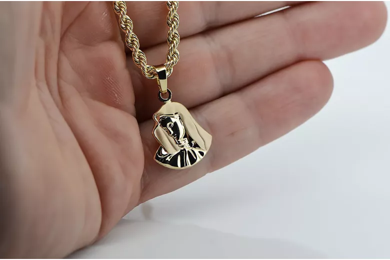 Mother of God virgin Mary 14k gold pendant & Corda chain pm004yS&cc019y