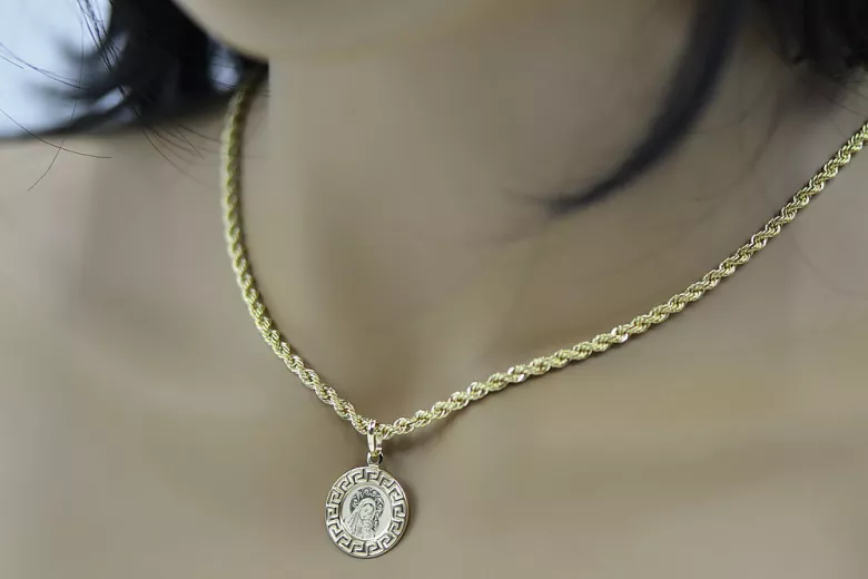 Pendentif en or 14 carats de la Vierge Marie Mère de Dieu et chaîne en cordon pm007y&cc019y