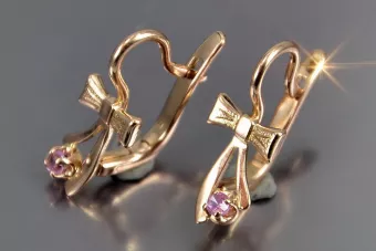 Vintage auskariai iš 14k 585 rožinio aukso vec102 aleksandritas rubinas emeraldas safiras ...