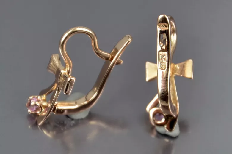Russische Sowjetische Rose Pink 14k 585 Gold Ohrringe vec102 Alexandrit Rubin Smaragd Saphir ...