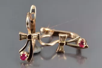 Vintage rose pink 14k 585 gold earrings vec102 alexandrite ruby emerald sapphire ...