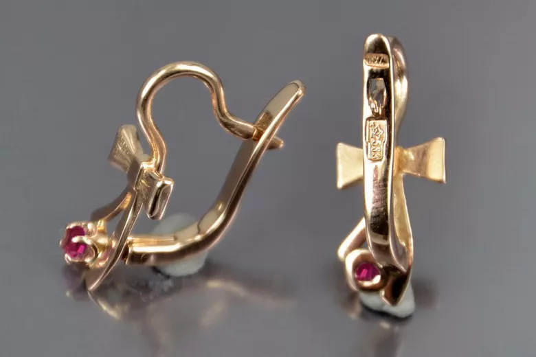 Russische Sowjetische Rose Pink 14k 585 Gold Ohrringe vec102 Alexandrit Rubin Smaragd Saphir ...