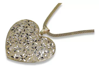 Colgante de corazón moderno de oro italiano de 14k y cadena de cuerda cpn002yw y cc075y
