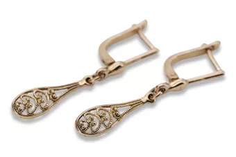 Vintage rose pink 14k 585 gold  Vintage leaf earrings ven239