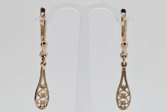 Vintage rose pink 14k 585 gold  Vintage leaf earrings ven239