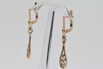 Vintage rose pink 14k 585 gold  Vintage leaf earrings ven239