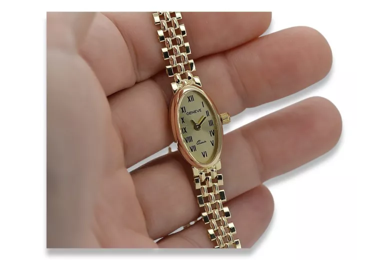 Prześliczny 14k złoty damski zegarek Geneve lw095y