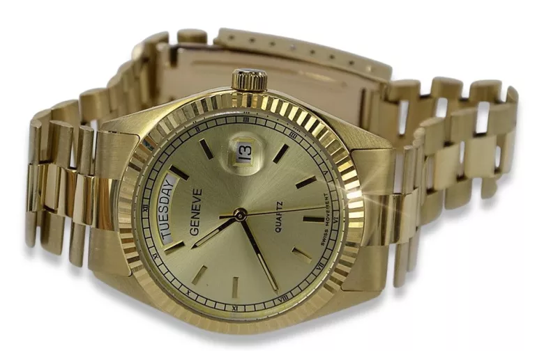 Złoty zegarek z bransoletą męski 14k Geneve mw013ydy&mbw016y