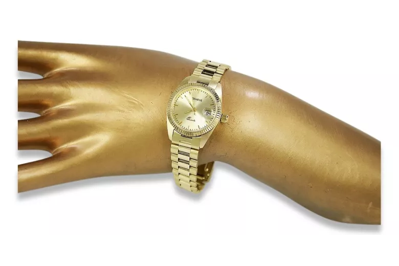 Złoty zegarek damski 14k 585 z bransoletą Geneve lw020ydy&lbw009y