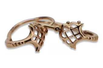 Русская роза розовая Советская 14к 585 золото СССР Винтажные серьги из листьев ven114