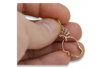 Vintage rose pink 14k 585 gold  Vintage leaf earrings ven114