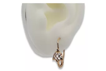 Vintage rose pink 14k 585 gold  Vintage leaf earrings ven114