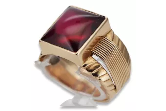 Rose russe soviétique 14k 585 or Chevalière rubis homme vsc012