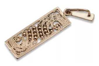 Rosa rusa rosa soviético 14k 585 oro URSS Colgante cuadrado vintage vpn037