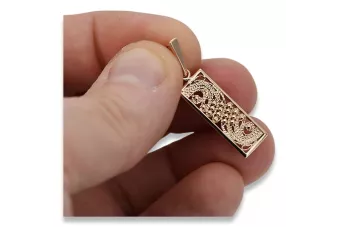 Vintage rose pink 14k 585 gold  Vintage square pendant vpn037