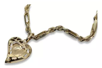 Medallón de la Madre de Dios de oro de 14k y cadena Corda Figaro pm017yM&cc004y