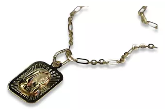 Madre de Dios Medallón de oro italiano de 14k Icono de María y cadena de ancla pm012y&cc084y