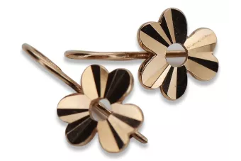 Руска роза розова съветска 14k 585 злато СССР Реколта листа обеци ven120