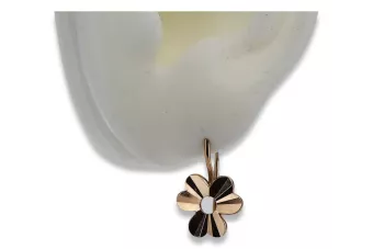 Vintage rose pink 14k 585 gold  Vintage leaf earrings ven120