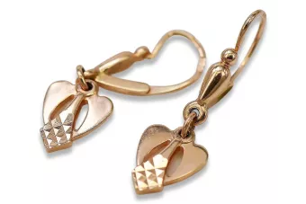 Русская роза розовая советское золото 14к 585 СССР винтажные серьги в виде листьев ven245