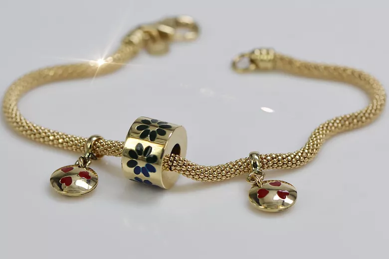 Amarillo italiano 14k 585 oro charms pulsera de esmalte cfb019y