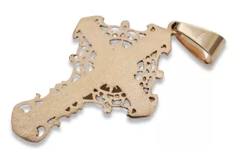 14K Rose Gold Orthodox Cross Pendant Unisex 46x28mm