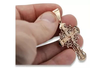 14K Rosen-Gold Orthodoxes Kreuz Anhänger Unisex 46x28mm