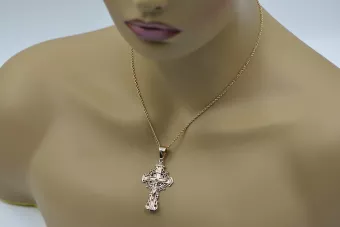 14K Rosen-Gold Orthodoxes Kreuz Anhänger Unisex 46x28mm