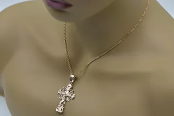 14K Rosen-Gold Orthodoxes Kreuz Anhänger Unisex 46x28mm