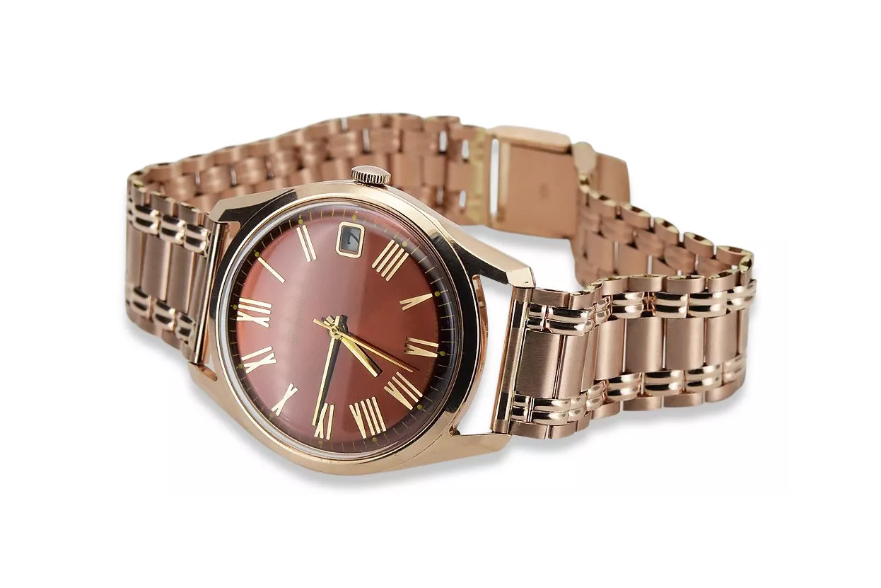 Złoty męski zegarek z różowego złota 14k 585 Poliot vw003r&mbw009r
