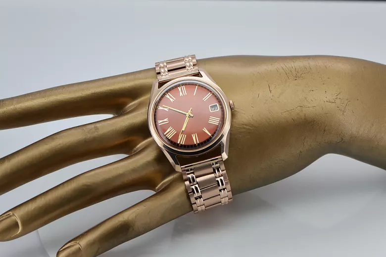 Руски съветски роза 14k 585 злато мъжки полиът часовник vw003r&mbw009r