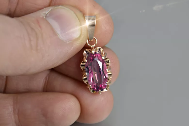 Russische sowjetische Rose 14k 585 Gold Alexandrit Rubin Smaragd Saphir Zirkon ... Anhänger vpc009