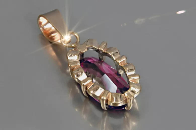 Russische sowjetische Rose 14k 585 Gold Alexandrit Rubin Smaragd Saphir Zirkon ... Anhänger vpc009