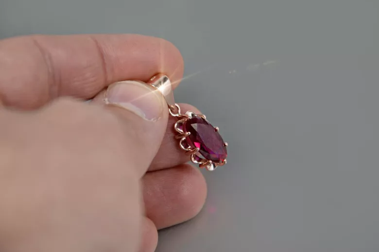 Russische sowjetische Rose 14k 585 Gold Alexandrit Rubin Smaragd Saphir Zirkon ... Anhänger vpc009