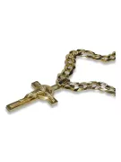 Cruz católica italiana amarilla de 14k de oro y cadena gourmette