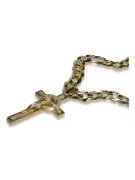 Croix catholique italienne jaune 14 carats et chaîne gourmande