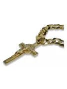 Cruz católica italiana amarilla de 14k de oro y cadena gourmette