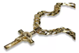 Auksinis kryžius su geltona grandine 14k 585 auksinis šarvas