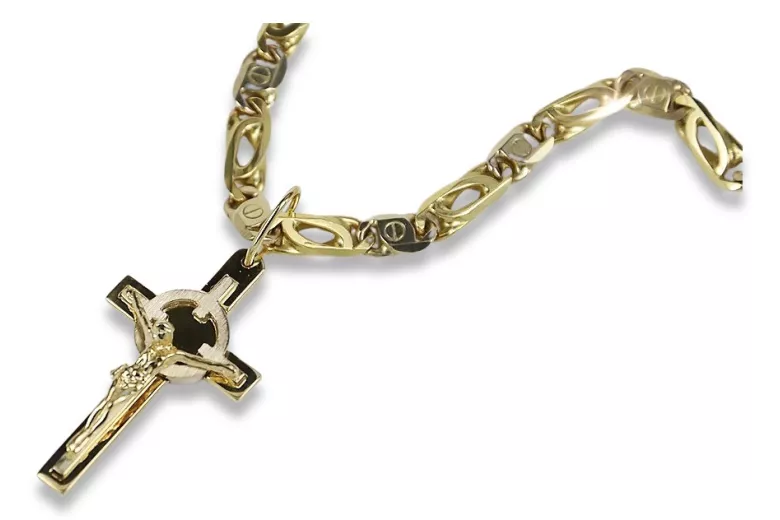 Cruz y cadena católica de oro blanco amarillo italiano de 14k